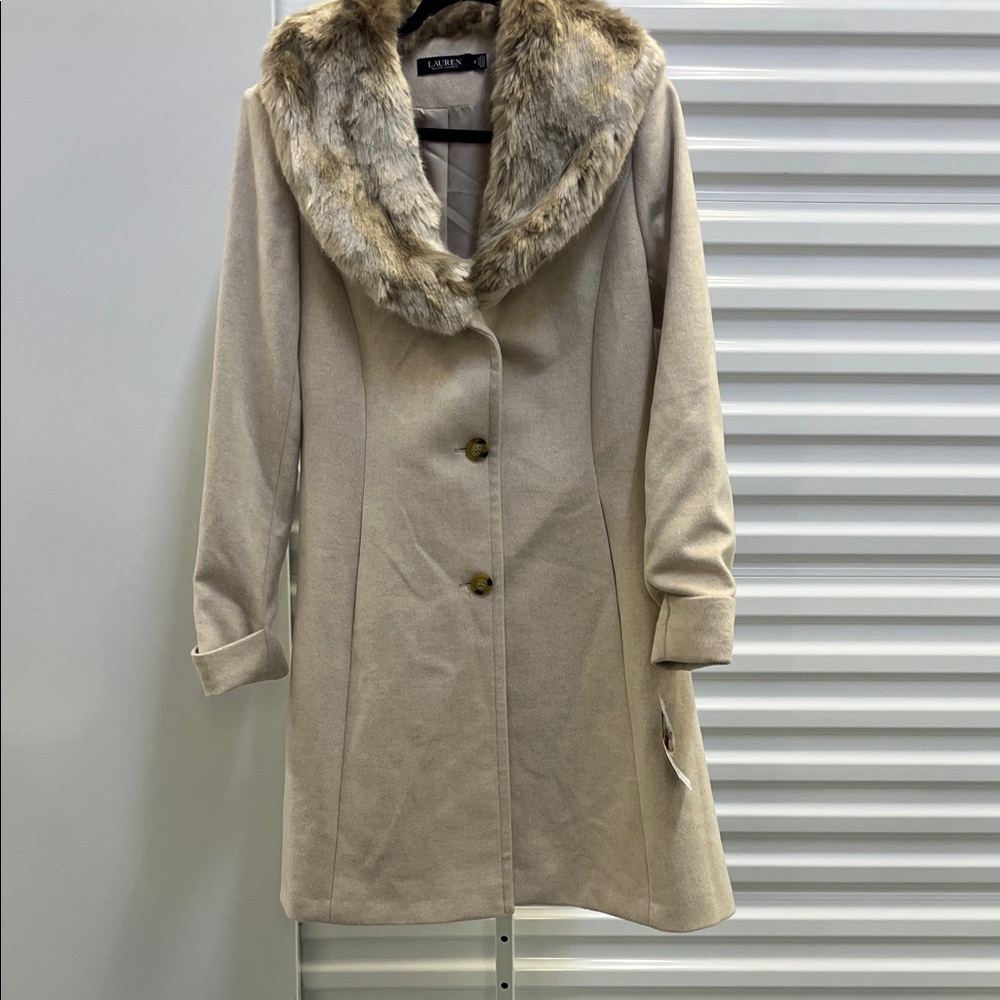 Ralph Lauren Tan Coat with Faux Fur Collar